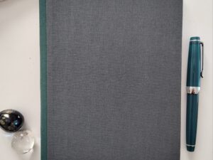 GILDE book, sewnboard binding, dark grey and green