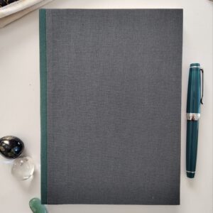GILDE book, sewnboard binding, dark grey and green