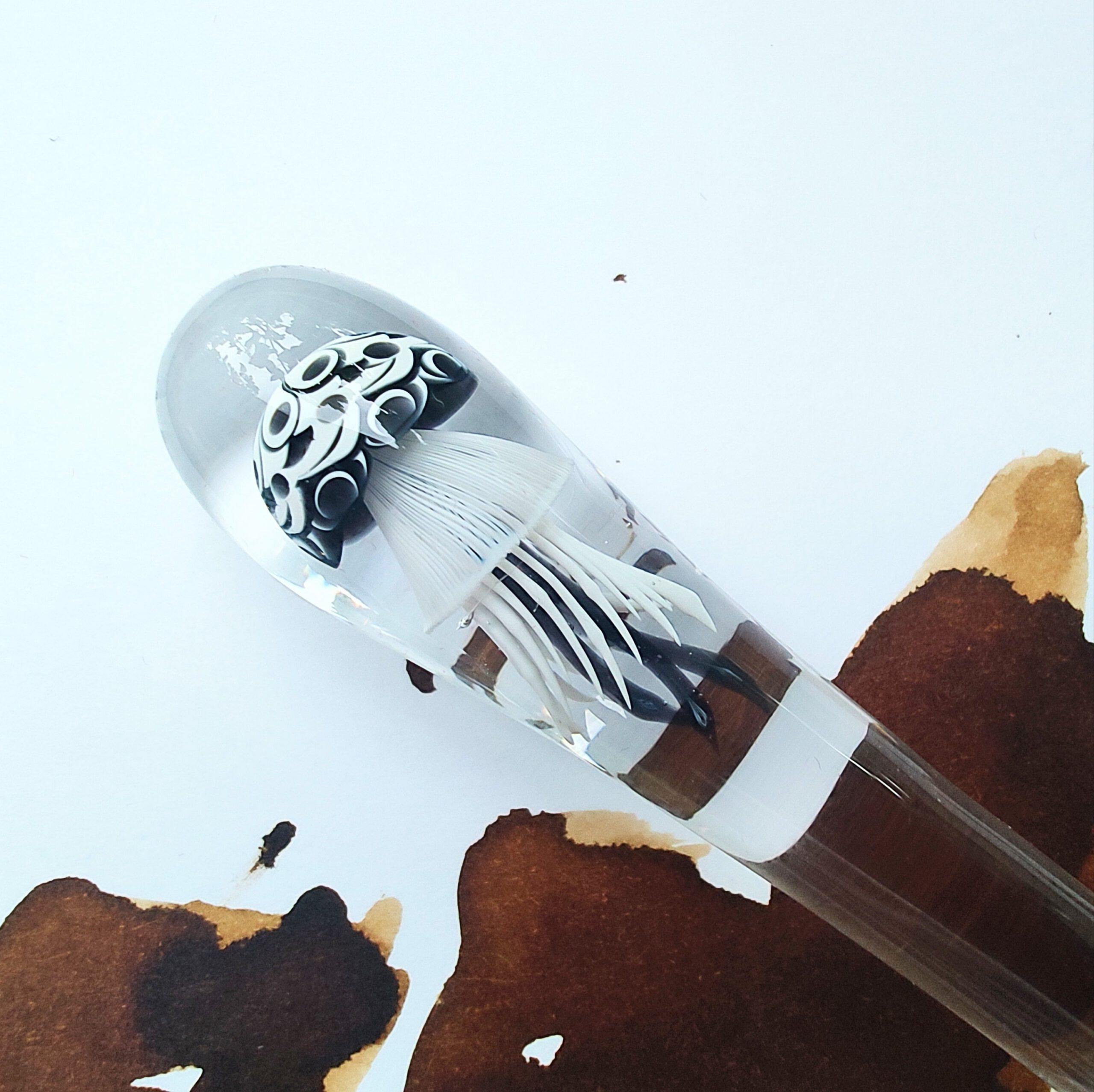 Jellyfish glass dippen with clear grip section "Black n white chocolate" - Afbeelding 2